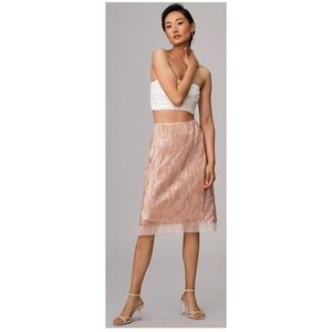 Anthropologie Sarah Hann Womens Rose Pink Sequin Pencil Skirt Pleated Tulle S